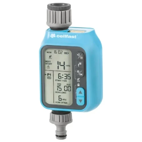 Cellfast elektroniczny sterownik nawadniania Chronos - widok z przodu na białym tle.