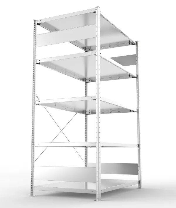 Sztywny szkielet regału wtykowego META CLIP S3 200x130 cm o głębokości 80 cm, prezentacja widoku z boku ramy bocznej.