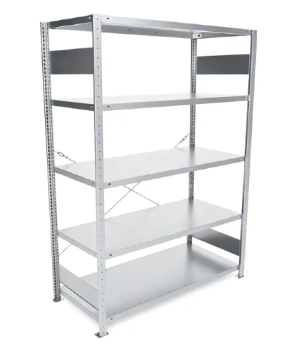 Regał magazynowy META CLIP S3 200x130x60 cm z blachy o grubości 2 mm, widok ogólny zestawu podstawowego.