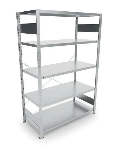 Regał magazynowy META CLIP S3 200x130x60 cm z blachy o grubości 2 mm, widok ogólny zestawu podstawowego.