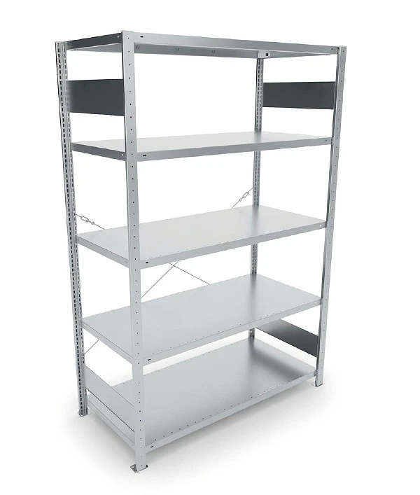 Regał magazynowy META CLIP S3 200x130x60 cm z blachy o grubości 2 mm, widok ogólny zestawu podstawowego.