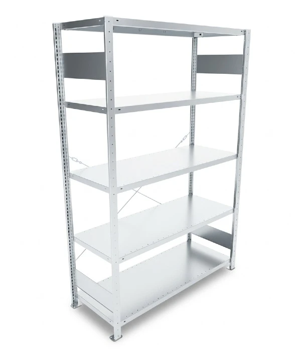 Regał magazynowy META CLIP S3 200x130x50 cm z blachy o grubości 2 mm, widok ogólny zestawu podstawowego.