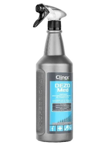 Clinex DEZOMed – bezalkoholowy preparat do czyszczenia i dezynfekcji powierzchni i narzędzi w butelce 1 L z atomizerem.