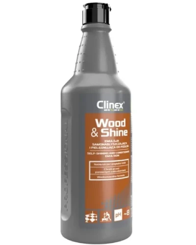 Emulsja do paneli podłogowych Clinex Wood & Shine - profesjonalny preparat samonabłyszczający i pielęgnujący przeznaczony do drewnianych posadzek laminowanych i lakierowanych.