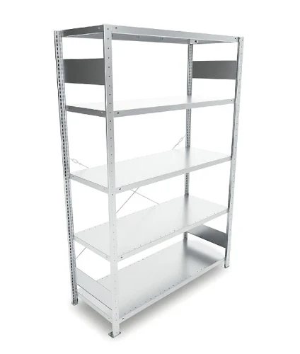 Regał magazynowy META CLIP S3 200x130x50 cm z blachy o grubości 2 mm, widok ogólny zestawu podstawowego.