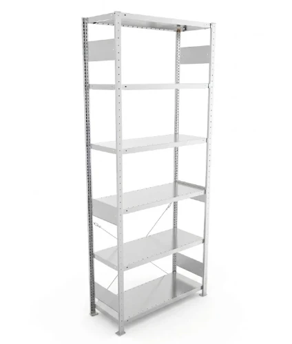 Regał magazynowy META CLIP S3 250x100x40 cm z blachy o grubości 2 mm, widok ogólny zestawu podstawowego.
