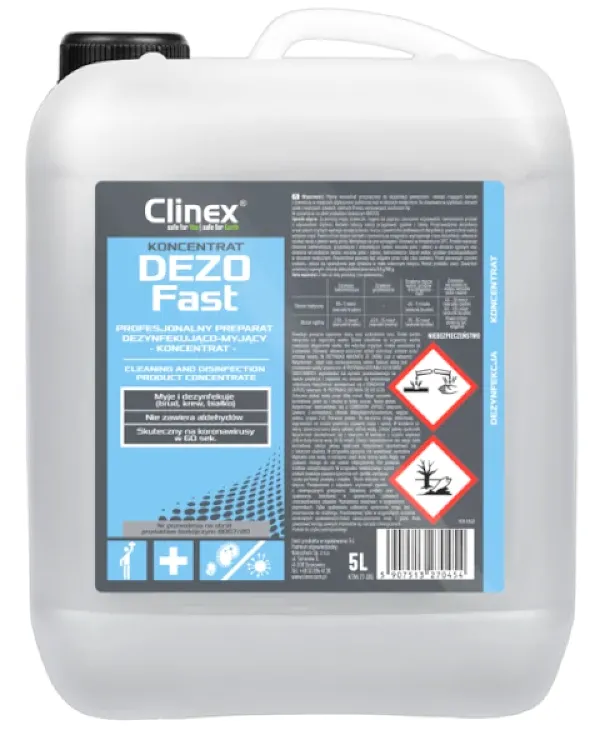Clinex DEZOFast Koncentrat - koncentrat preparatu dezynfekująco-myjącego, butelka 5 litrów.