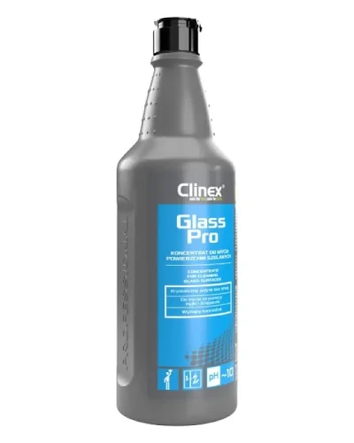 Clinex Glass Pro - skuteczny i niezawodny koncentrat do mycia szyb, luster, kryształów oraz powierzchni emaliowanych i laminowanych, a także elementów ze stali nierdzewnej, butelka 1 litr.