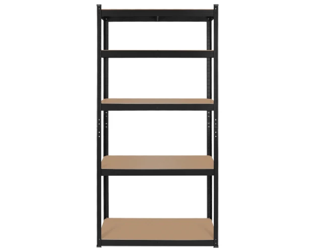 Regał metalowy czarny 180x90x40 cm z pięcioma półkami MDF – widok ogólny.