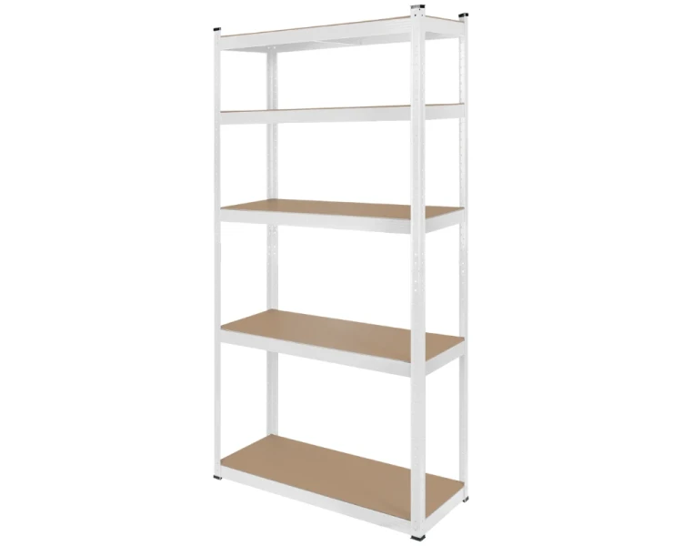 Regał metalowy biały 180x90x40 cm z pięcioma półkami MDF – widok ogólny.