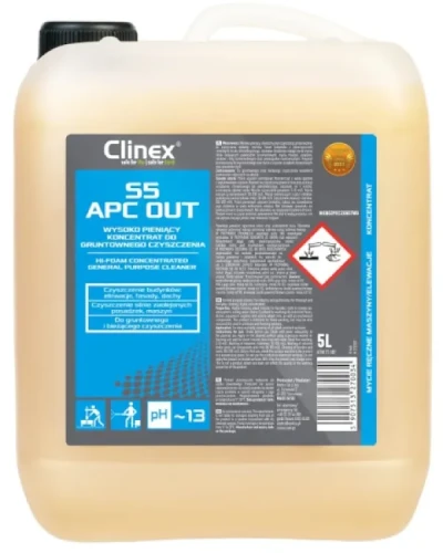 Clinex S5 APC OUT – Wysoko pieniący środek do gruntownego czyszczenia, butelka o pojemności 5 L.