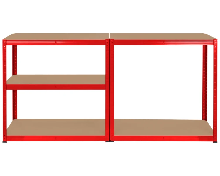 Uniwersalny regał metalowy Rebel 180x90x40 cm czerwony prezentacja stabilnego połączenia poziomów.