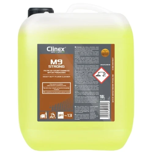 Clinex M9 Strong to profesjonalny płyn do gruntownego mycia podłóg. Zapas: kanister 10 L.