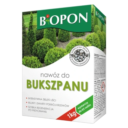 Specjalistyczny nawóz do bukszpanów i żywopłotów Bopon, karton 1 kg.