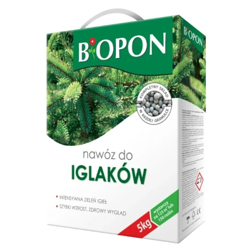 Wydajny nawóz do iglaków BIOPON (BOPON) granulowany, karton 5 kg.