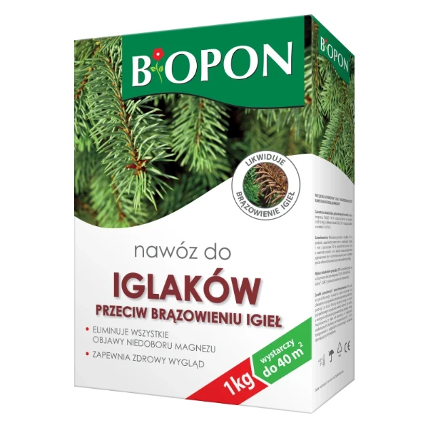 Nawóz do iglaków przeciw brązowieniu igieł w granulacie Biopon (Bopon), karton 1 kg.