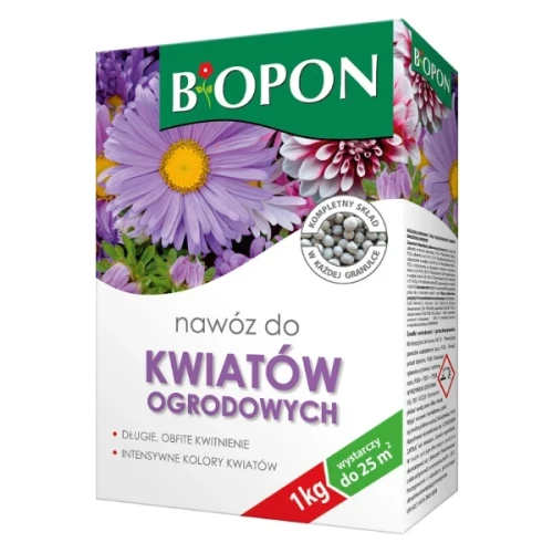 Wzmacniający nawóz do kwiatów ogrodowych BOPON, karton 1 kg.