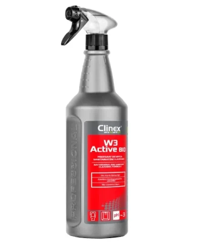 Clinex W3 Active BIO – kwaśny preparat do mycia sanitariatów i łazienek, butelka 1 L.