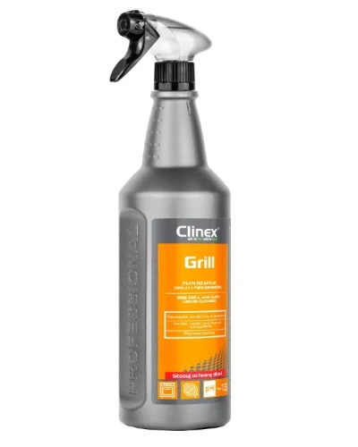 Clinex Grill - profesjonalny płyn do mycia grilla i piekarnika, butelka ze spryskiwaczem o pojemności 1 L.