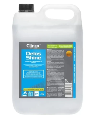 Clinex Delos Shin Płyn do czyszczenia i pielęgnacji mebli z olejem z awokado, opakowanie: butelka 5 L.