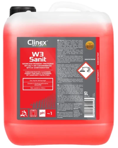 Clinex W3 Sanit - Profesjonalny płyn do codziennego mycia łazienki, opakowanie: butelka 5 L.
