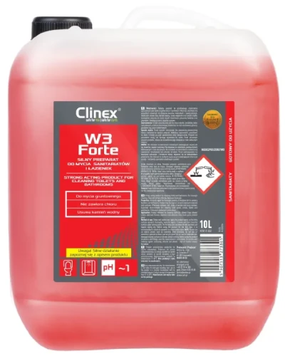 Clinex W3 Forte – silny płyn do mycia sanitariatów i łazienek, opakowanie: kanister 10 L.