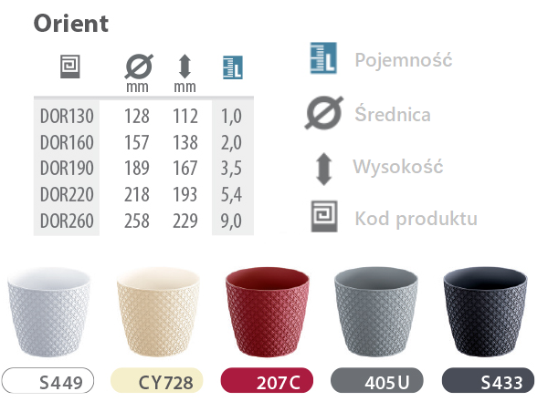 prosperplast doniczka okrągła orient - wymiary
