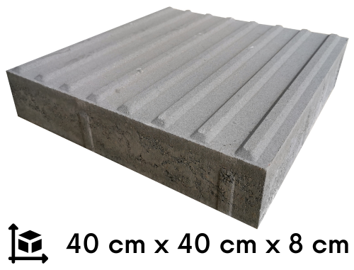 płytka integracyjna kierunkowa szara na białym tle pod spodem czarną czcionką wymiary 40 x 40 x 8