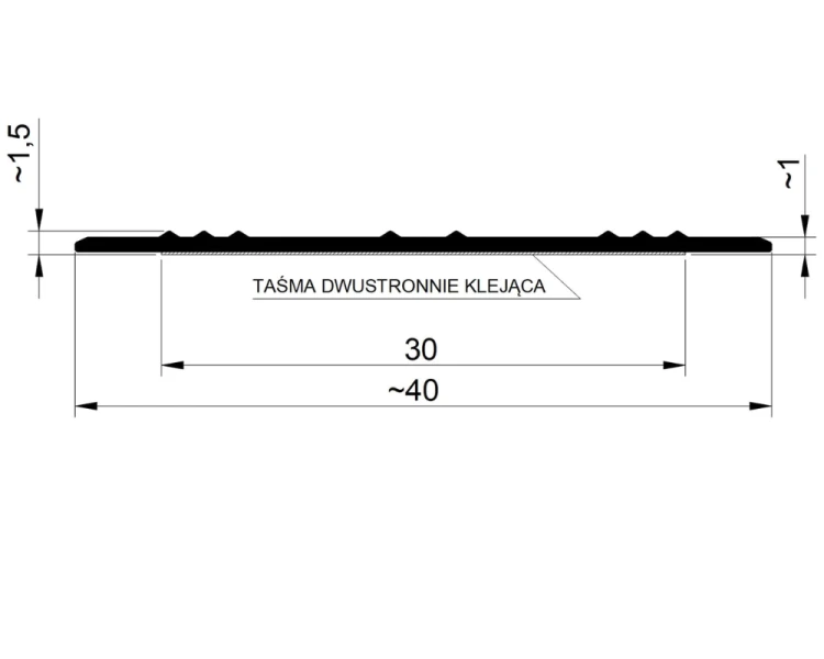 Rysunek techniczny ryflowanej nakładki na schody z wymiarami i grubością profilu PVC.