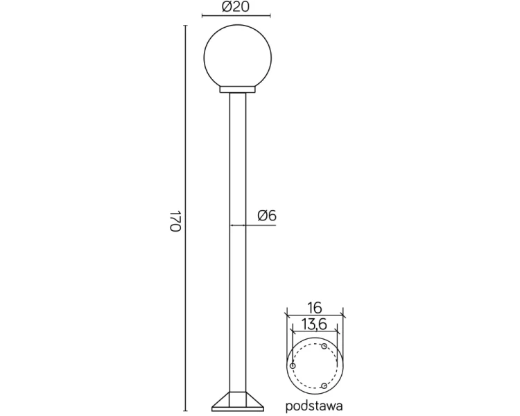 Latarnia ogrodowa kula 170 cm K 50021K 200 rysunek techniczny.png