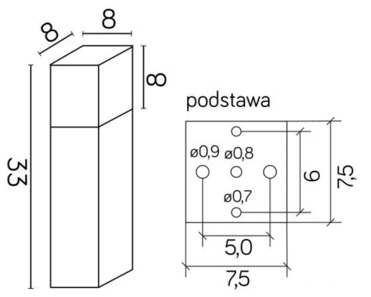 Lampa zewnętrzna słupek ogrodowy 33cm ciemny popiel CB-330 DG rysunek techniczny.png