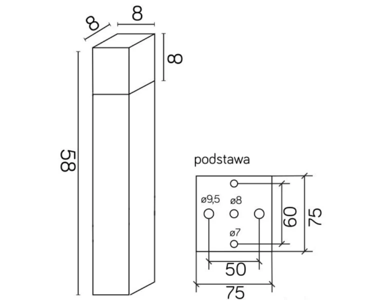 Lampa zewnętrzna do ogrodu 58cm ciemny popiel CB-580 DG rysunek techniczny.png