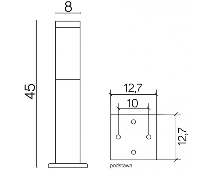 Lampa ogrodowa słupek kwadrat 45cm Inox SS802-450 rysunek techniczny.png