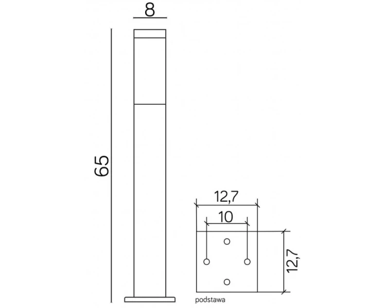 Lampa ogrodowa stalowa słupek kwadrat 65cm Inox SS802-650 rysunek techniczny .png