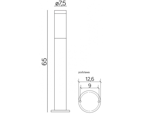Lampa stojąca ogrodowa okrągła stalowa 65 cm Inox ST 022-650 rysunek techniczny.png