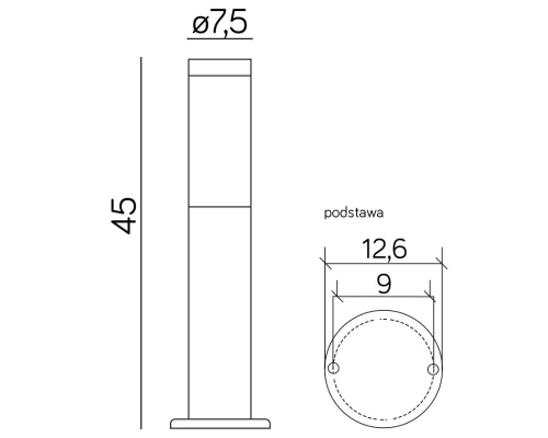 Lampa stojąca stalowa niski słupek 45 cm Inox ST 022-450rysunek techniczny.png