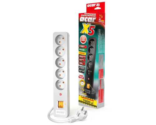 Listwa elektryczna przeciwprzepięciowa 5m biała ACAR X5  - 2