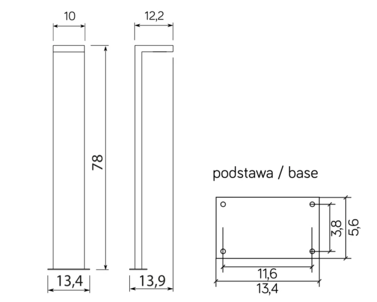 Lampa stojąca zewnętrzna do ogrodu 78cm ciemny popiel KR-780 rysunek techniczny