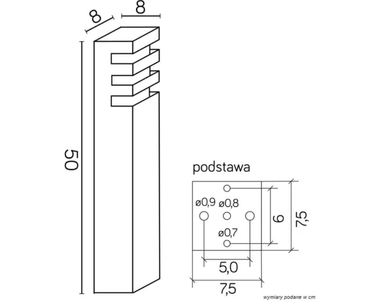 Słupek ogrodowy lampa stojąca 50cm srebrna RADO 2 AL - 3