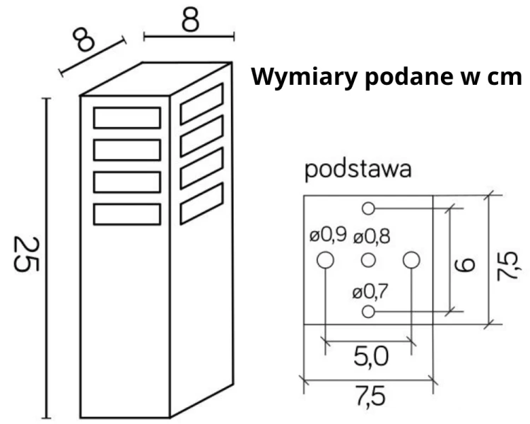 Lampa ogrodowa słupek kwadrat 25cm czarny RADO III 3 BL - 4