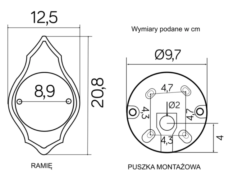 Lampa ścienna do ogrodu vintage czarna Retro Classic II K 3012/1/DH rysunek techniczny 2