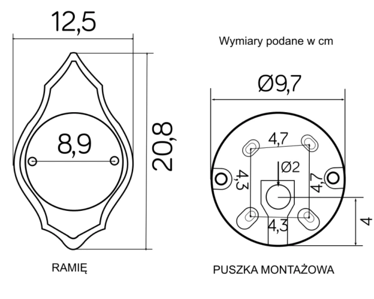 Lampa ścienna do ogrodu vintage czarna Retro Classic II K 3012/1/DH G rysunek techniczny 2