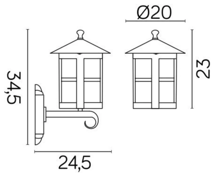 Lampa na ścianę do ogrodu okrągła czarna Cordoba K 3012/1/TD G rysunek techniczny