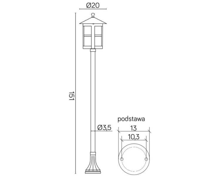 Latarnia ogrodowa z lampionem 151 cm czarna Cordoba K 5002/1/TD rysunek techniczny