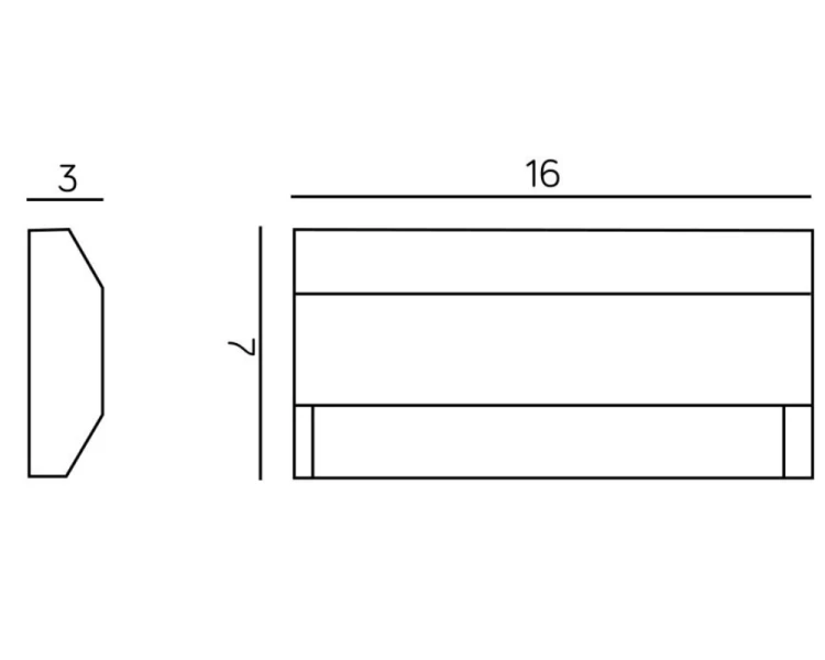 Lampa zewnętrzna natynkowa prostokątna 7x16cm 1502A rysunek techniczny