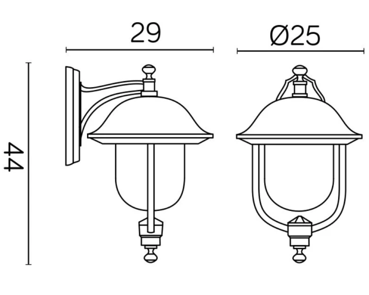 Lampa elewacyjna do ogrodu okrągła czarna Prince K 3012/1/O rysunek techniczny