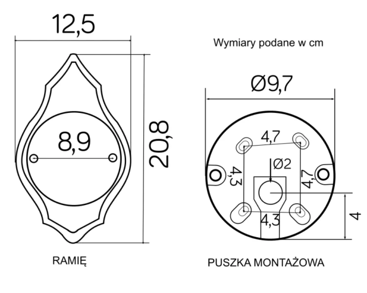 Lampa elewacyjna do ogrodu okrągła czarna Prince K 3012/1/O rysunek techniczny