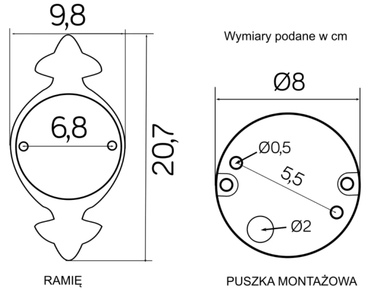 Lampa ścienna do ogrodu kwadratowa czarna Wenecja K 3012/1/KW G rysunek techniczny