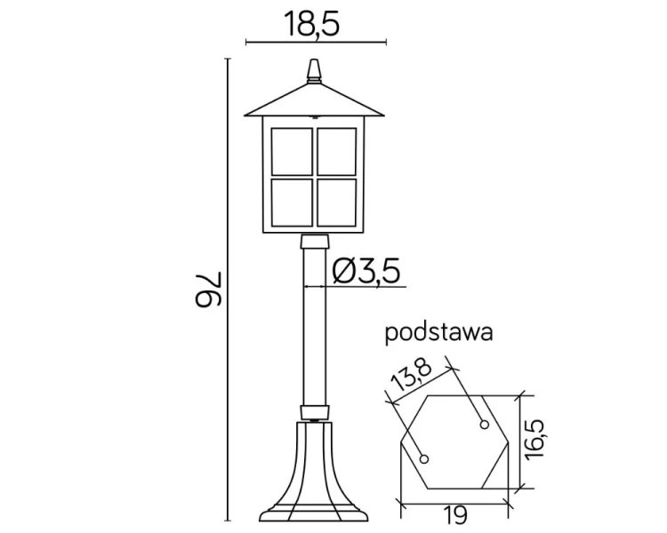 Lampa stojąca do ogrodu retro 76 cm czarna Wenecja K 5002/3/KW rysunek techniczny