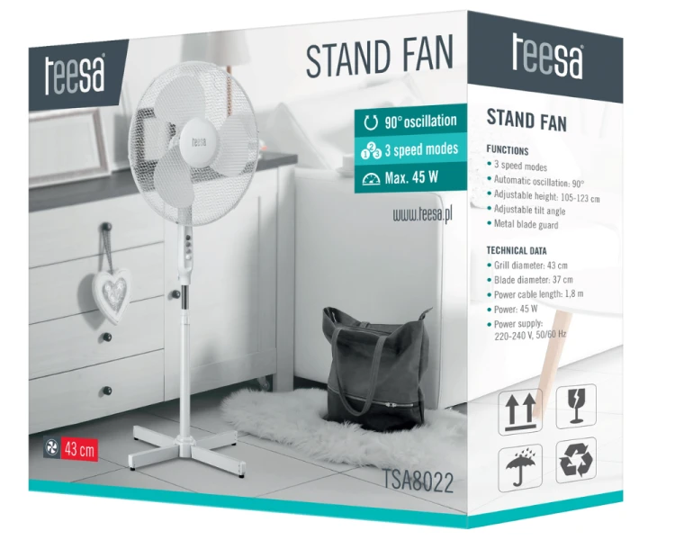 Wentylator wiatrak podłogowy z regulacją Teesa TSA8022